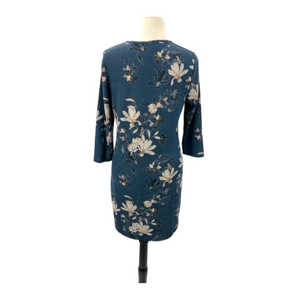 Papillon Blue Floral 3/4 Sleeve V Neck Dress Size Small - Picture 3 of 6